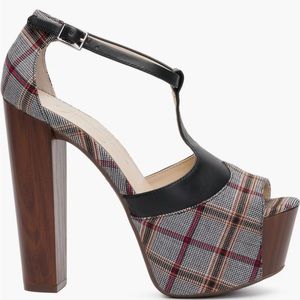 Jessica Simpson Plaid Ultra Platform Wooden Heel Mary Jane